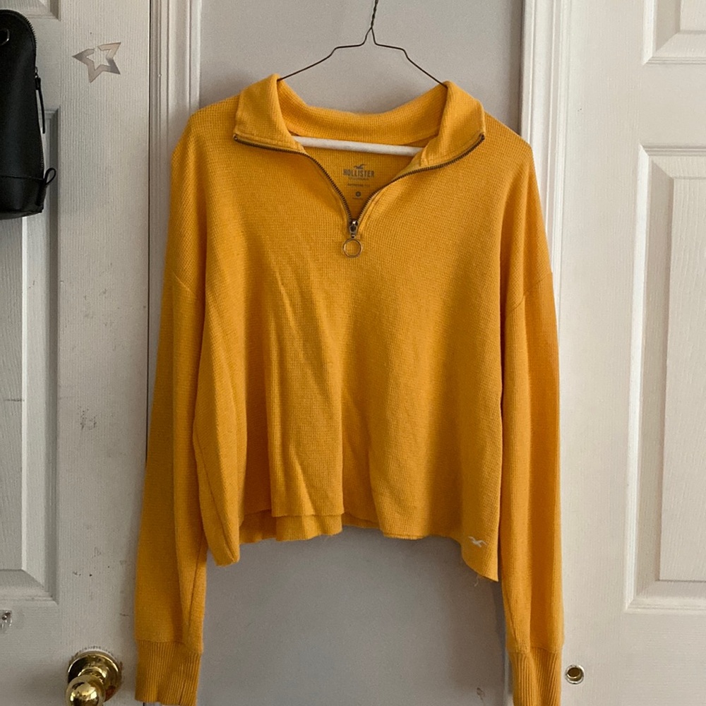 Yellow/orange quarter zip cropped sweater